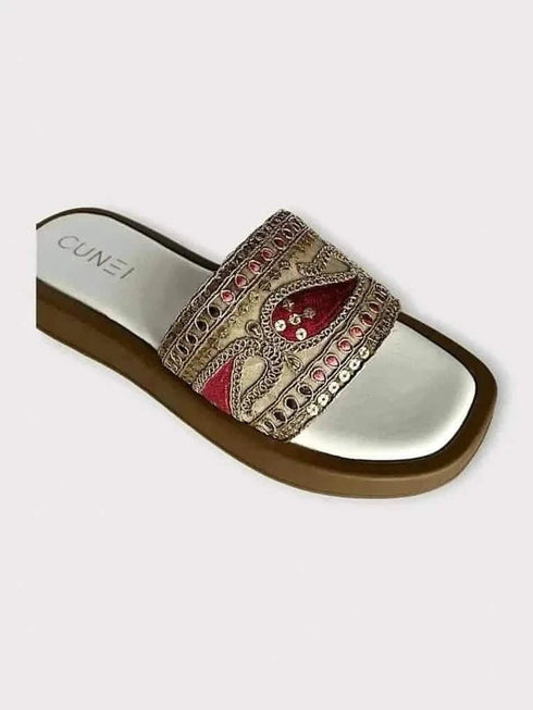 Womens Multicolour Paisley Motif Embroidered Slider
